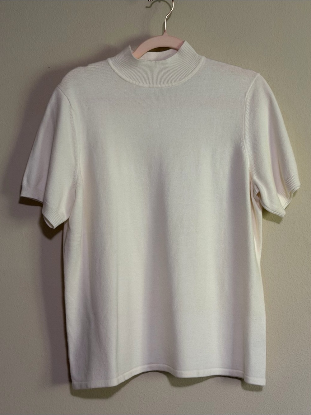 JM Collection Ivory Short-Sleeve Mock Neck Sweater